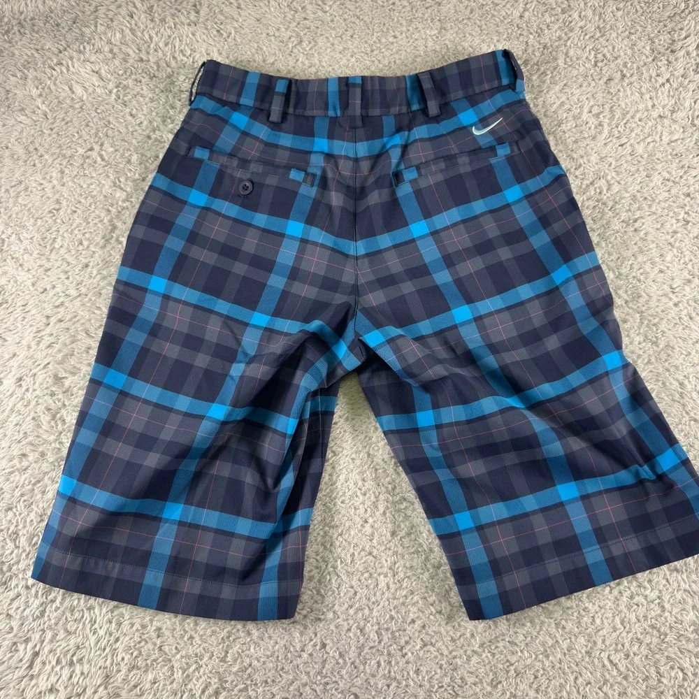 Nike Golf Mens Dri-FIT Plaid Shorts Blue Grey Size 28 Performance